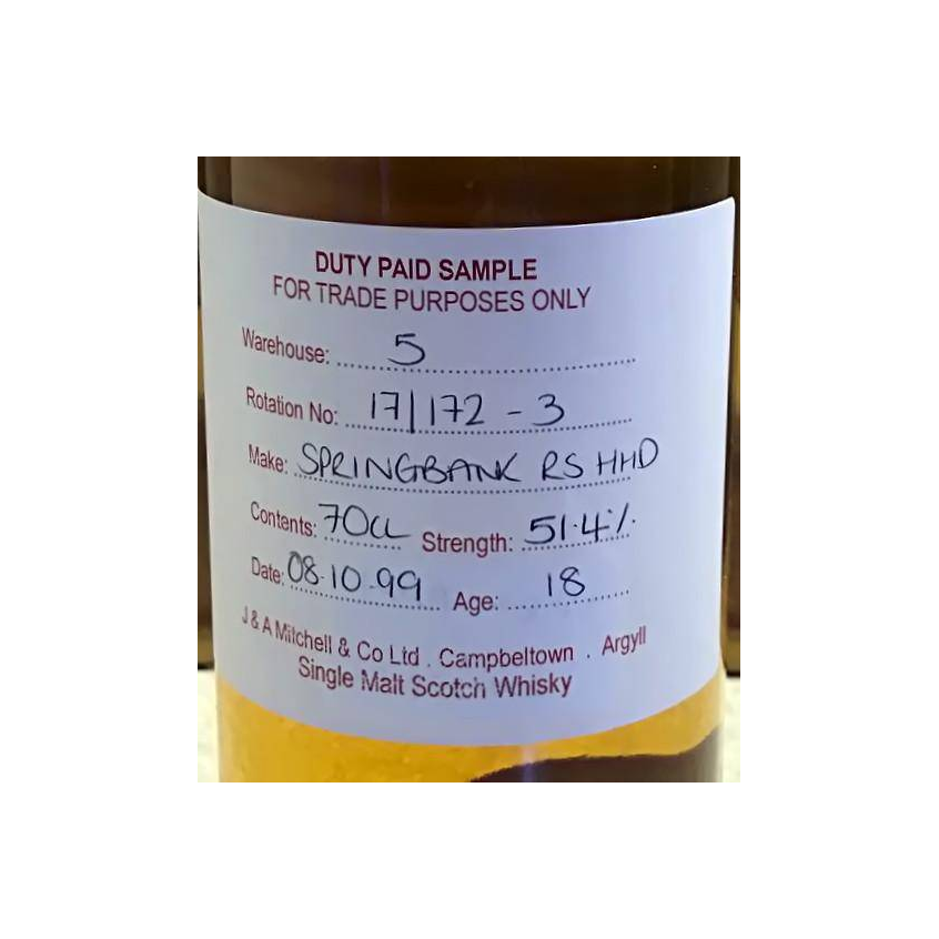 Springbank Duty Paid Sample - For Trade Purposes Only 1999 18 Years Single Malt Whisky