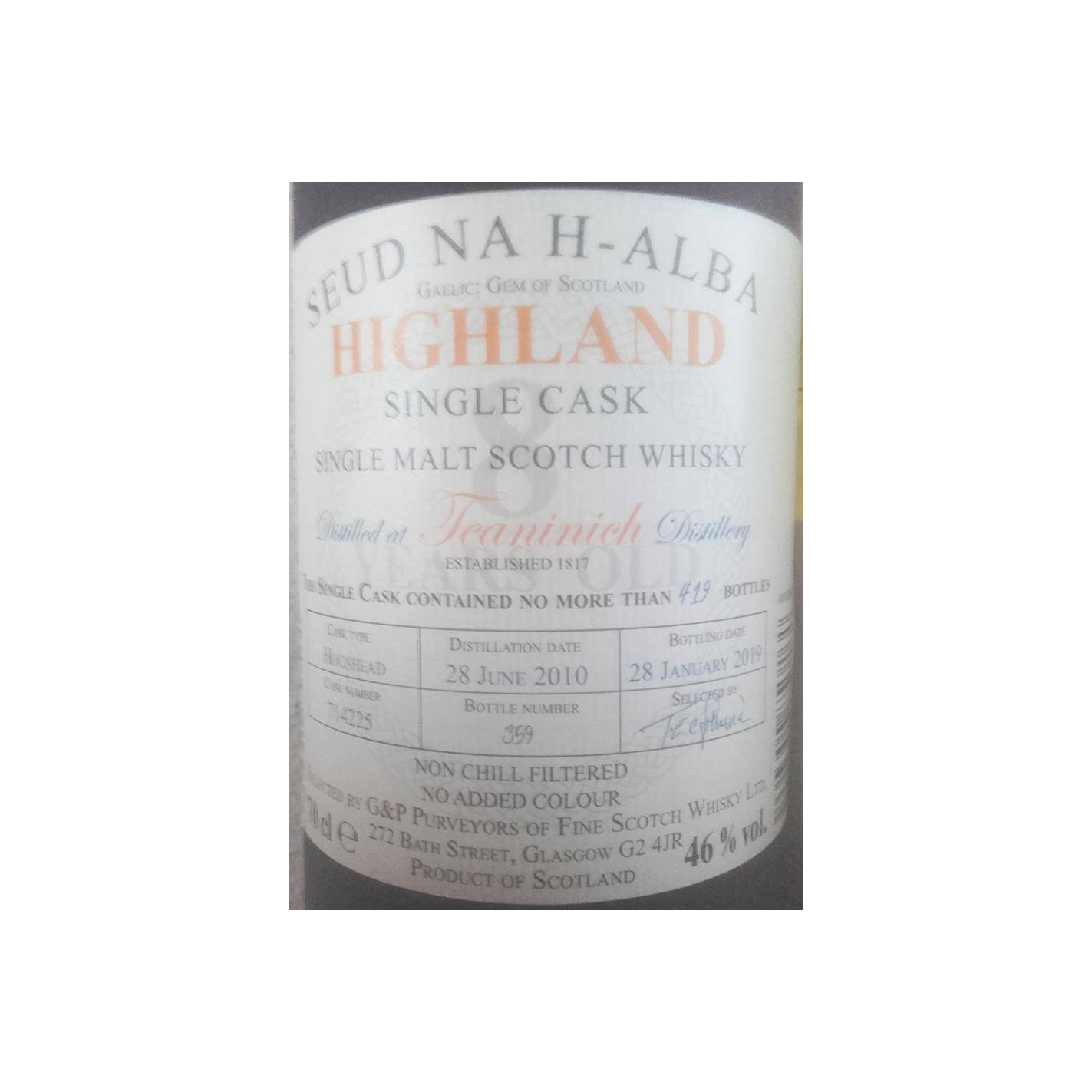 Teaninich 2010 8 Years Single Malt Whisky