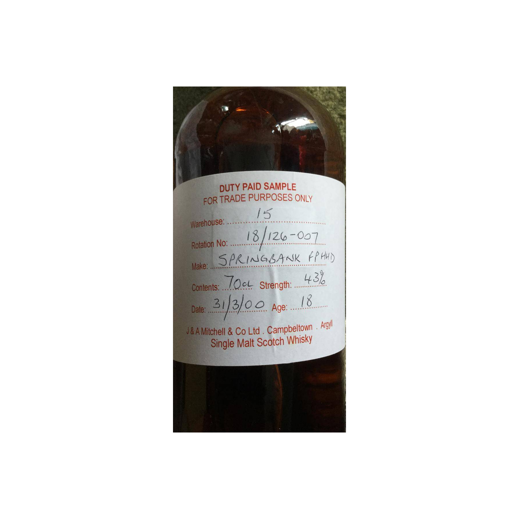 Springbank Duty Paid Sample - For Trade Purposes Only 2000 18 Years Single Malt Whisky