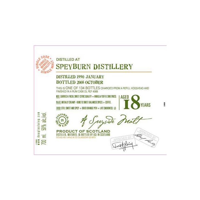 Spey Old Malt Cask 1990 18 Years Single Malt Whisky