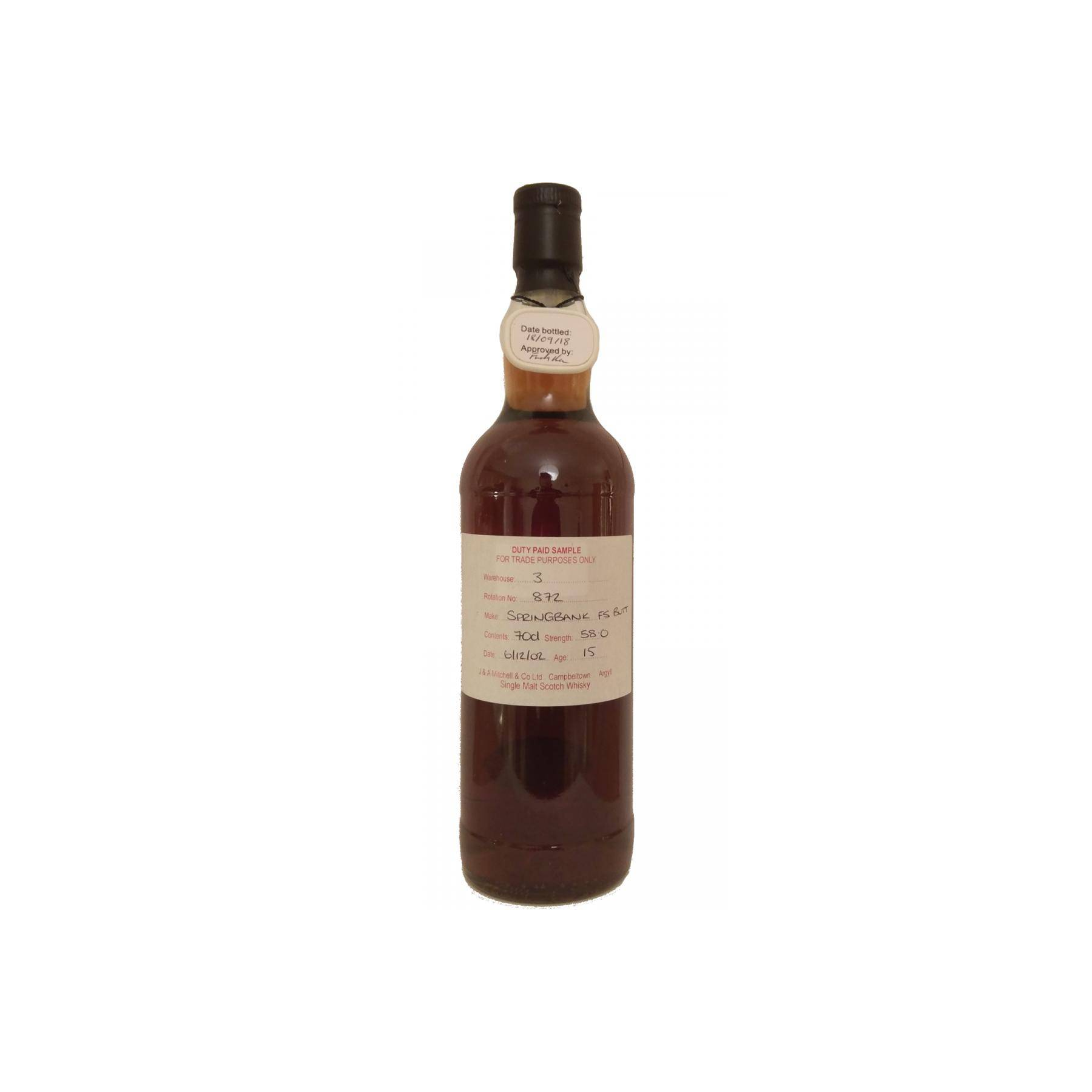 Springbank Duty Paid Sample - For Trade Purposes Only 2002 15 Years Single Malt Whisky 2