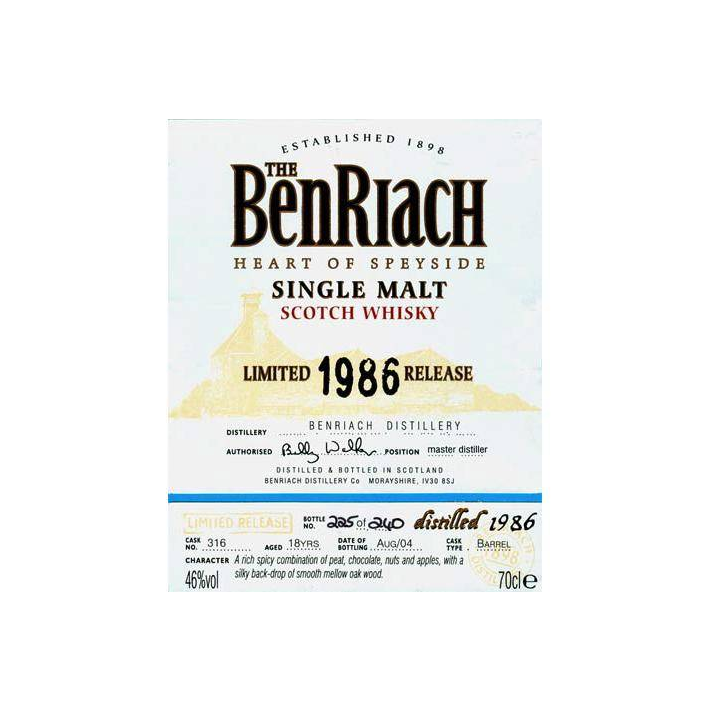 BenRiach 1986 18 Years Single Malt Whisky 2