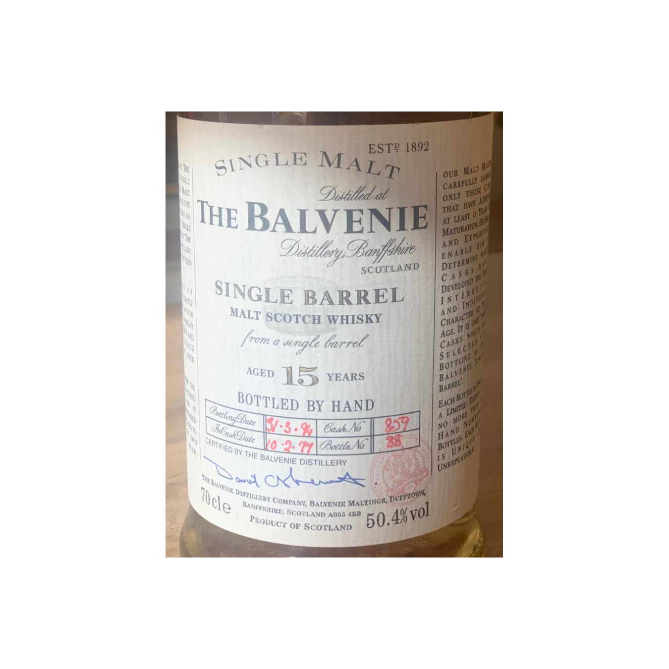 The Balvenie Single Cask 1977 15 Years Single Malt Whisky