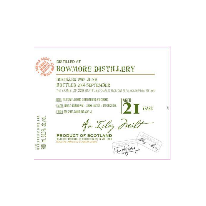 Bowmore Old Malt Cask 1987 21 Years Single Malt Whisky 2