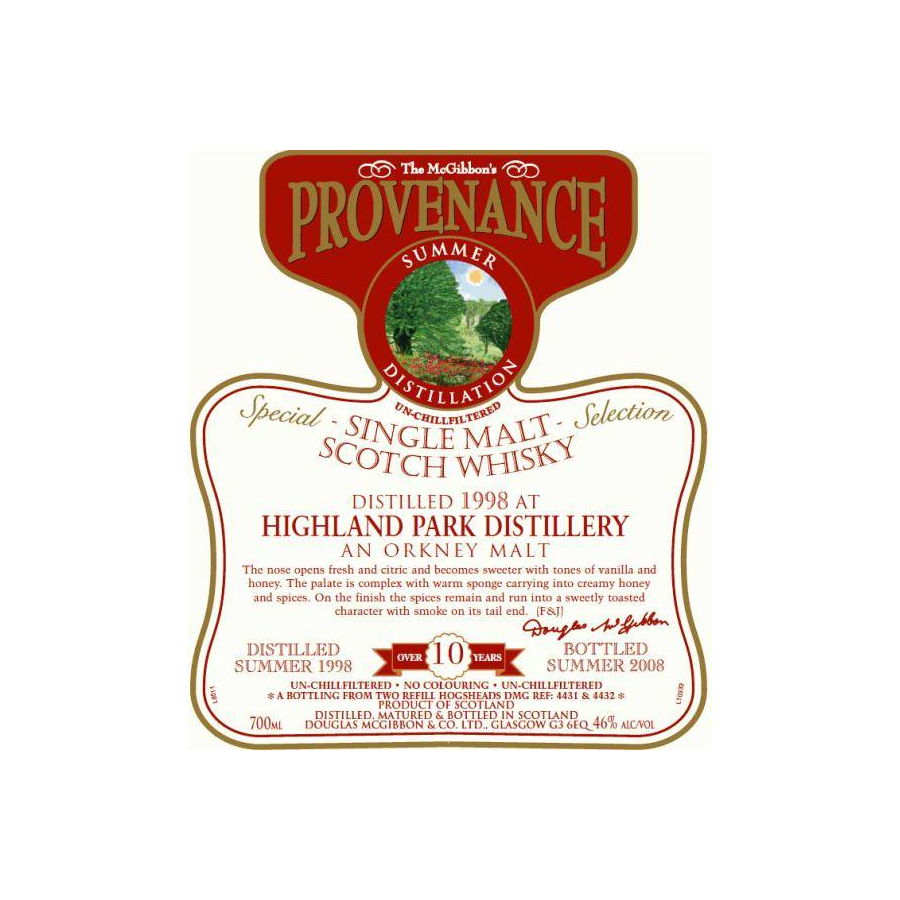 Highland Park McGibbon's Provenance 1998 10 Years Single Malt Whisky