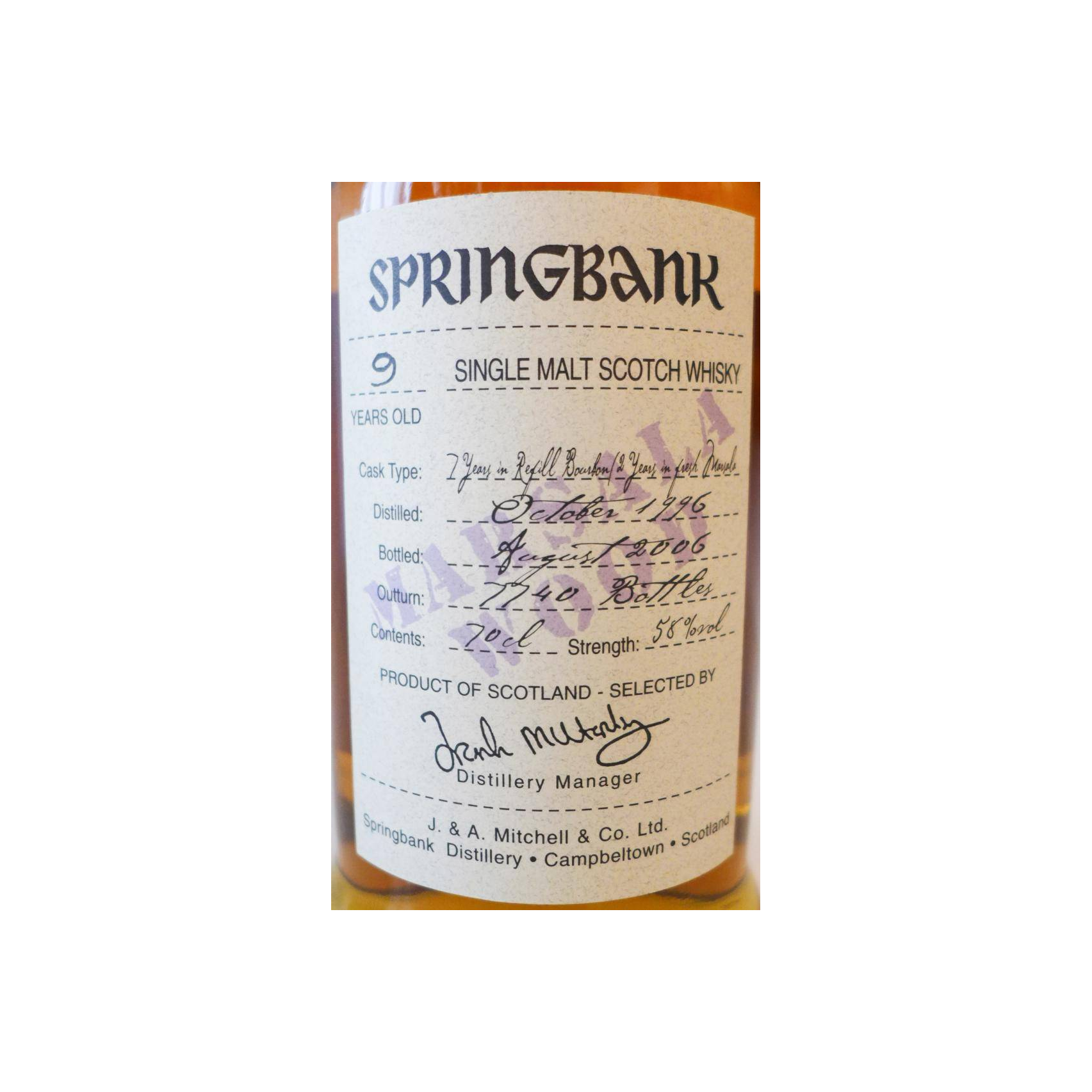 Springbank 1996 9 Years Single Malt Whisky 2