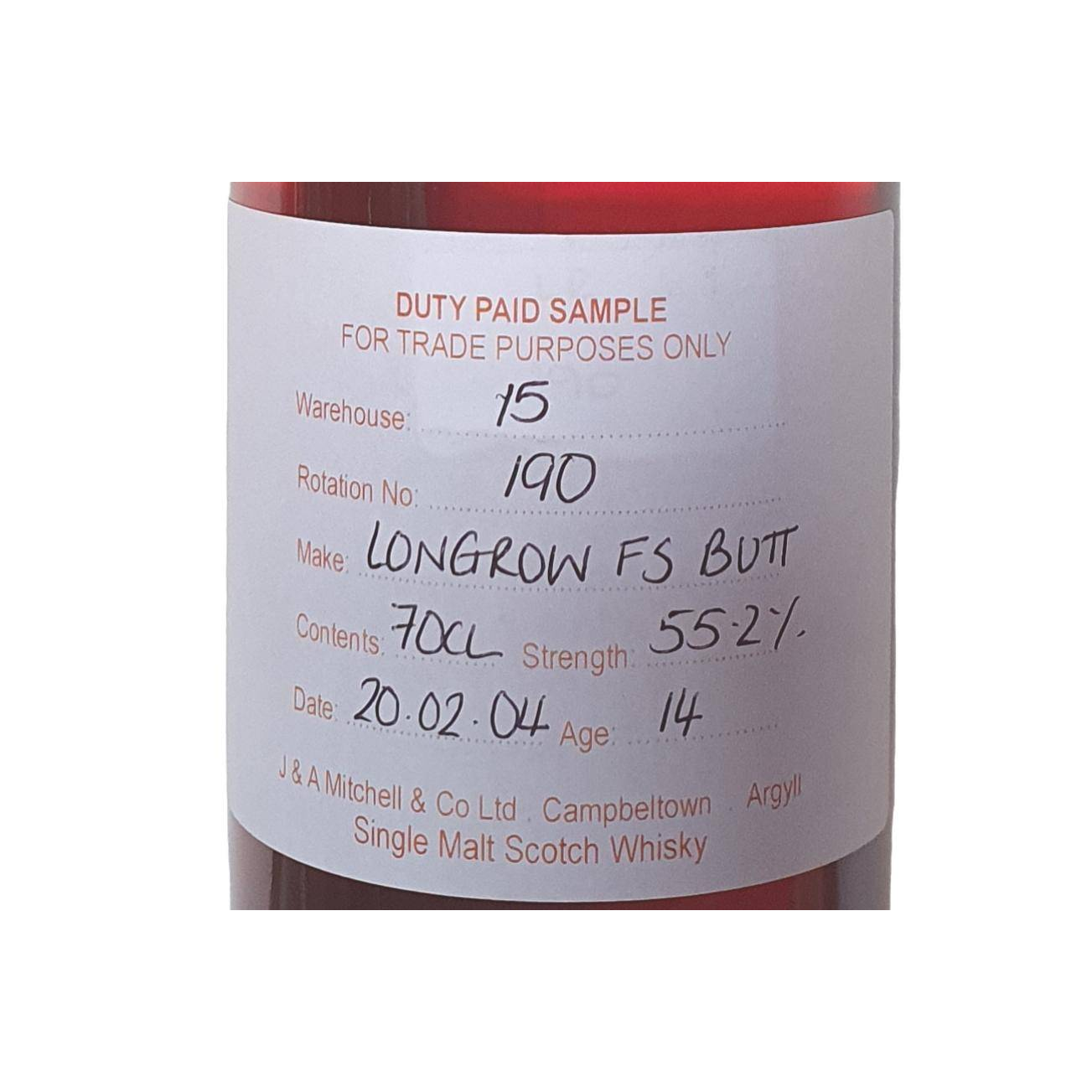 Longrow Duty Paid Sample - For Trade Purposes Only 2004 14 Years Single Malt Whisky