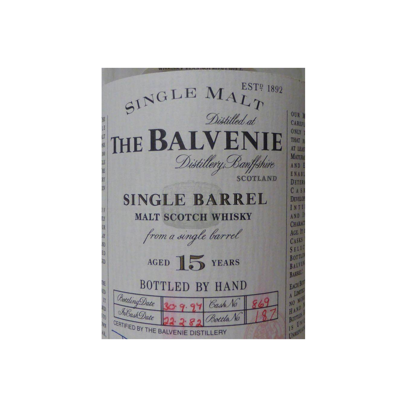 The Balvenie Single Cask 1982 15 Years Single Malt Whisky