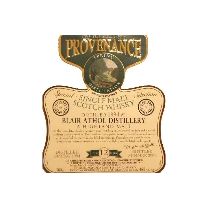 Blair Athol McGibbon's Provenance 1994 12 Years Single Malt Whisky
