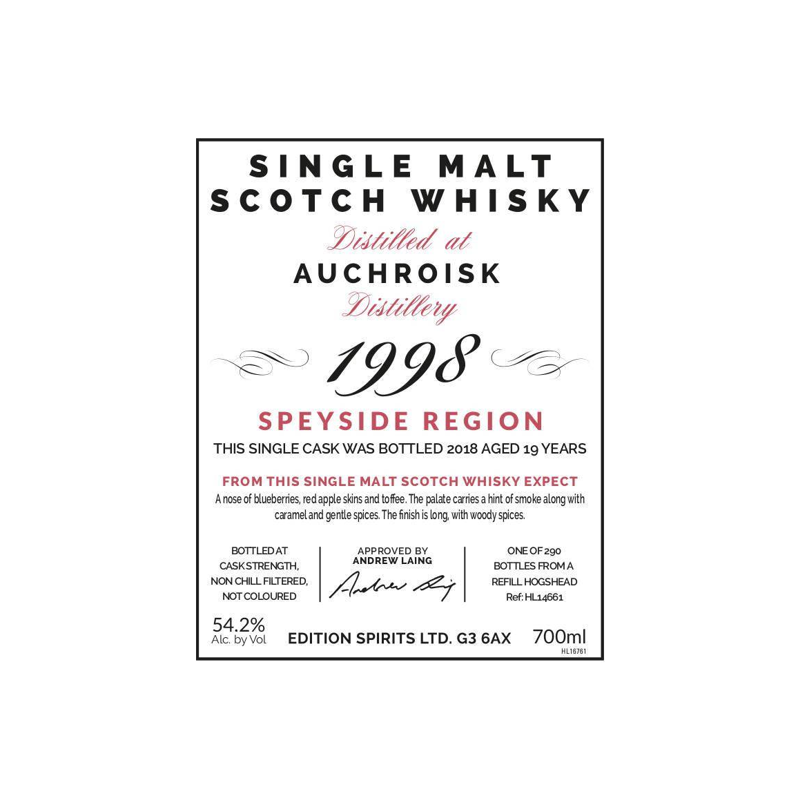 Auchroisk The First Editions 1998 19 Years Single Malt Whisky 2