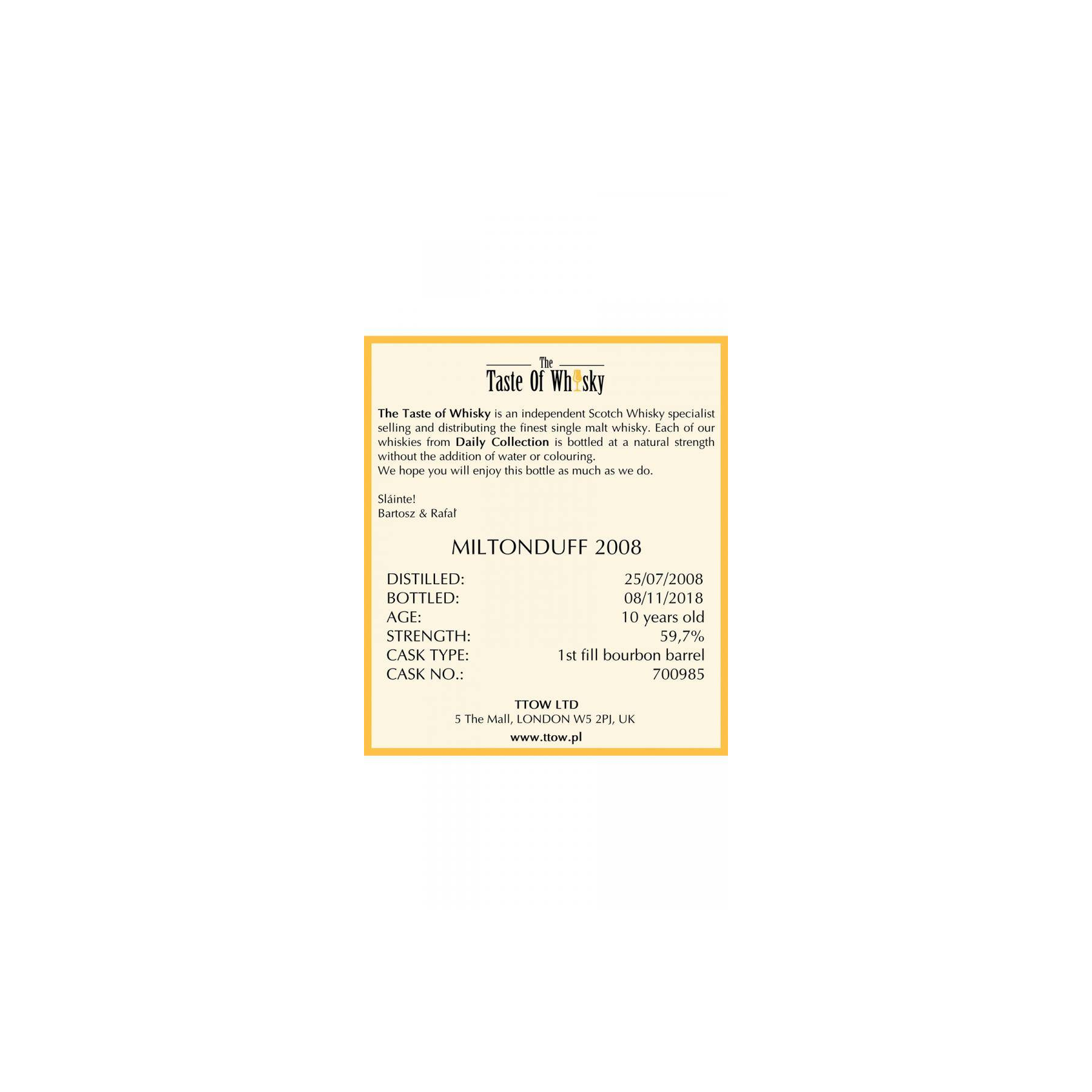 Miltonduff 2008 10 Years Single Malt Whisky 3