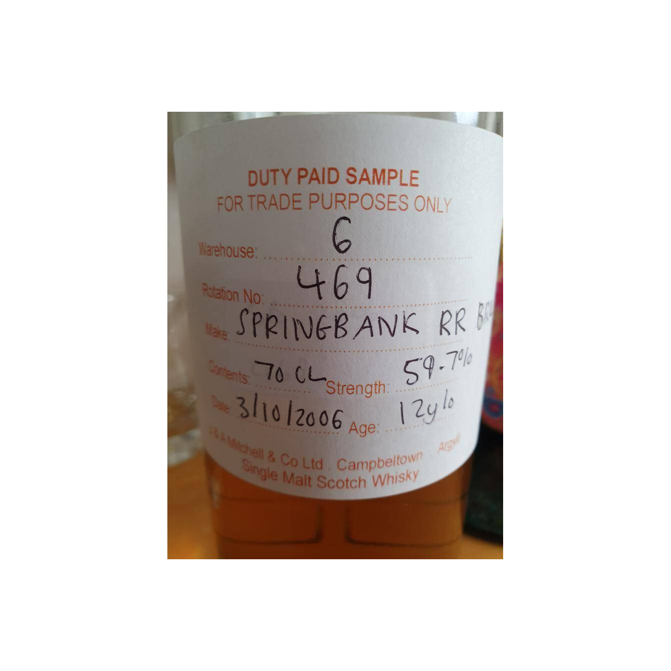 Springbank Duty Paid Sample - For Trade Purposes Only 2006 12 Years Single Malt Whisky 2