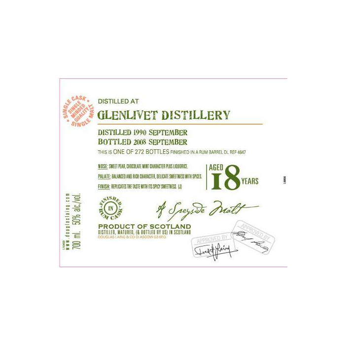 The Glenlivet Old Malt Cask 1990 18 Years Single Malt Whisky