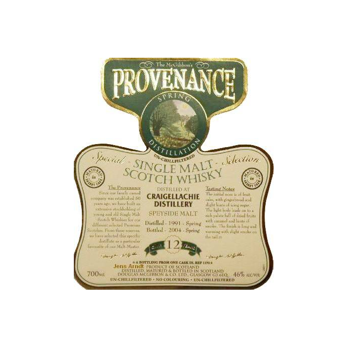 Craigellachie McGibbon's Provenance 1991 12 Years Single Malt Whisky
