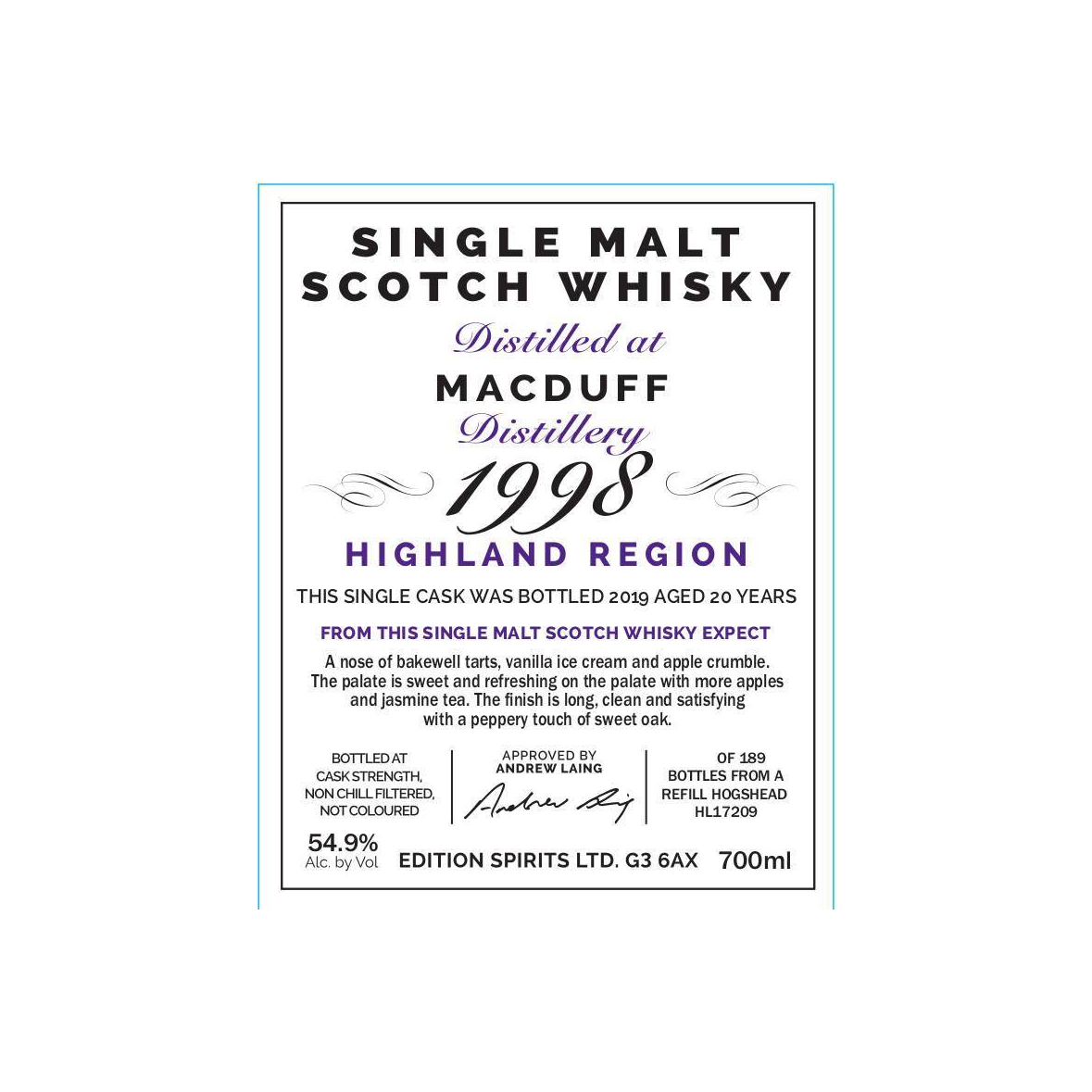 Macduff 1998 20 Years Single Malt Whisky