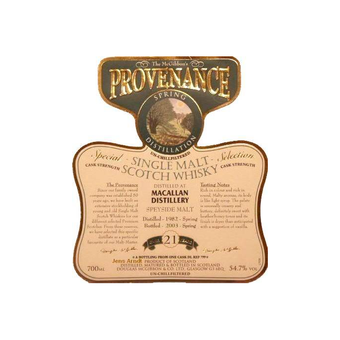 The Macallan McGibbon's Provenance 1982 21 Years Single Malt Whisky