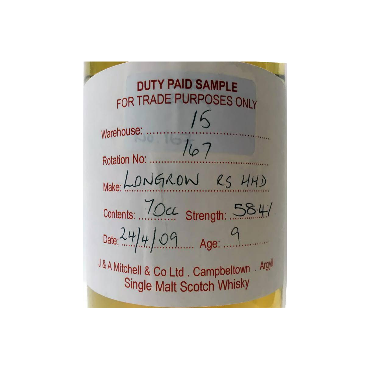 Longrow Duty Paid Sample - For Trade Purposes Only 2009 9 Years Single Malt Whisky 2
