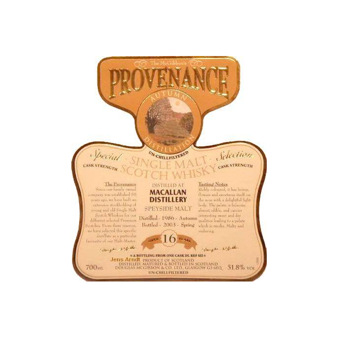 The Macallan McGibbon's Provenance 1986 16 Years Single Malt Whisky 2