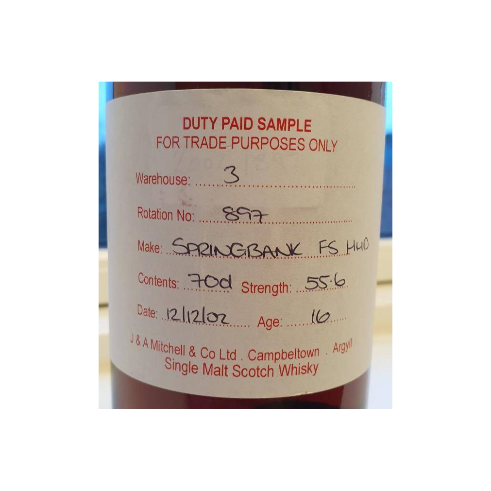 Springbank Duty Paid Sample - For Trade Purposes Only 2002 16 Years Single Malt Whisky 2