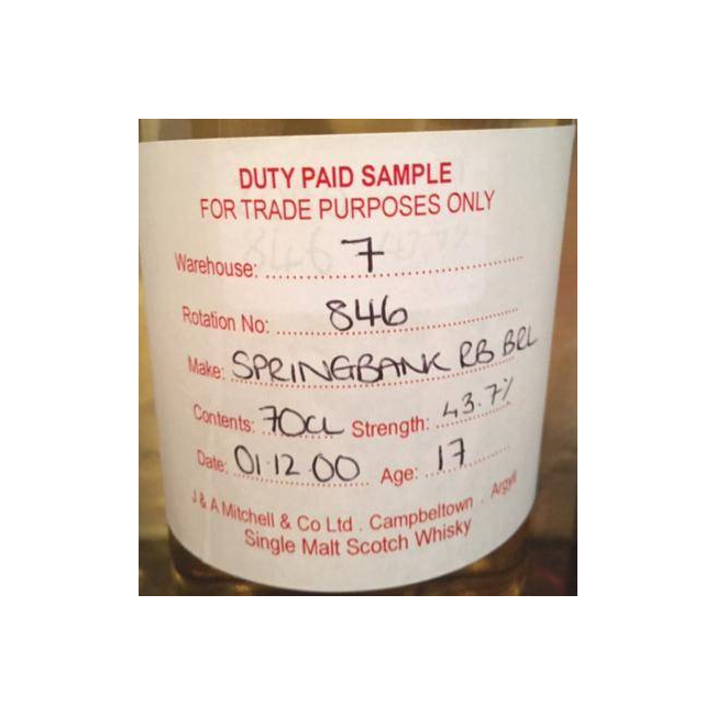 Springbank Duty Paid Sample - For Trade Purposes Only 2000 17 Years Single Malt Whisky