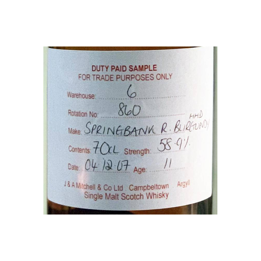 Springbank Duty Paid Sample - For Trade Purposes Only 2007 11 Years Single Malt Whisky