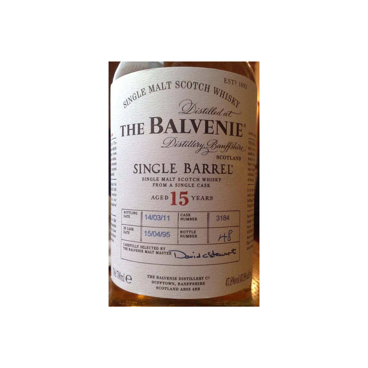 The Balvenie Single Cask 1995 15 Years Single Malt Whisky