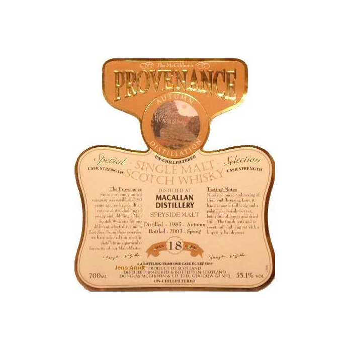 The Macallan McGibbon's Provenance 1985 18 Years Single Malt Whisky