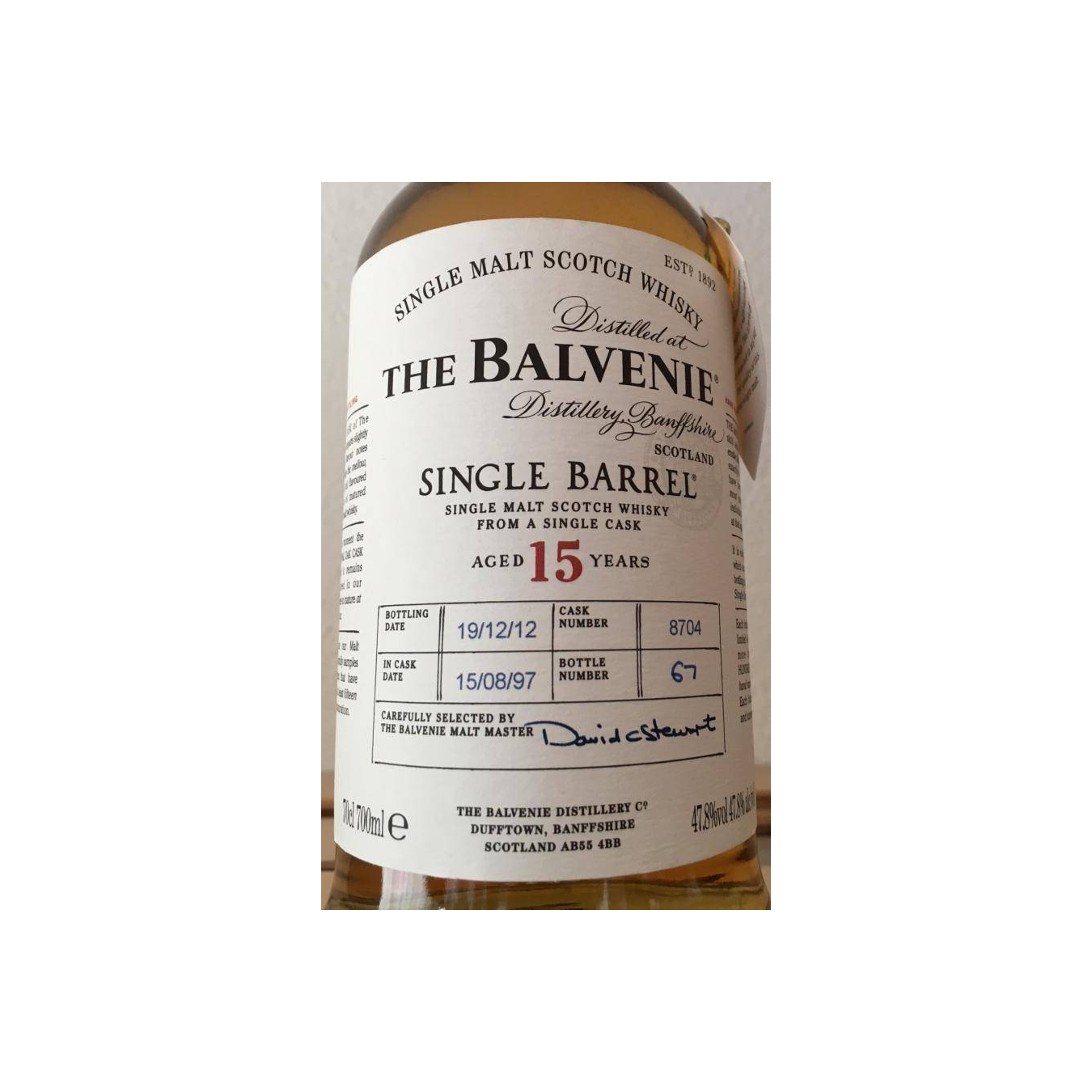 The Balvenie Single Cask 1997 15 Years Single Malt Whisky