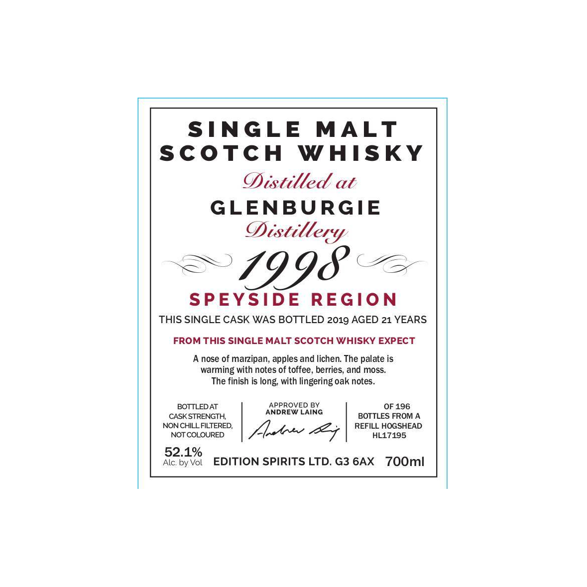Glenburgie The First Editions 1998 21 Years Single Malt Whisky