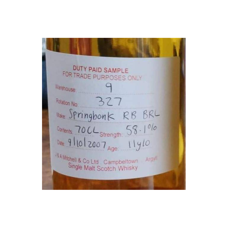 Springbank Duty Paid Sample - For Trade Purposes Only 2007 11 Years Single Malt Whisky