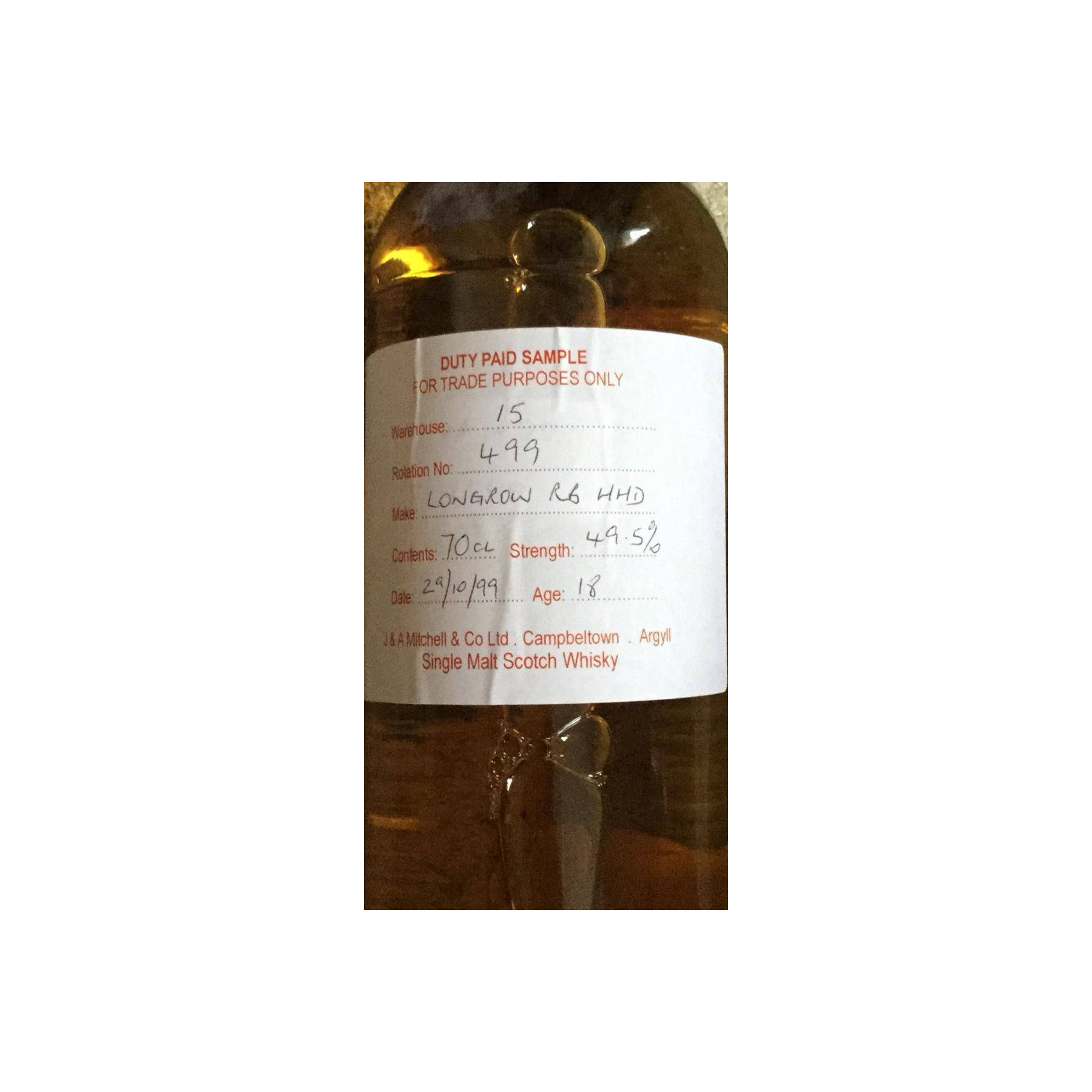 Longrow Duty Paid Sample - For Trade Purposes Only 1999 18 Years Single Malt Whisky 2