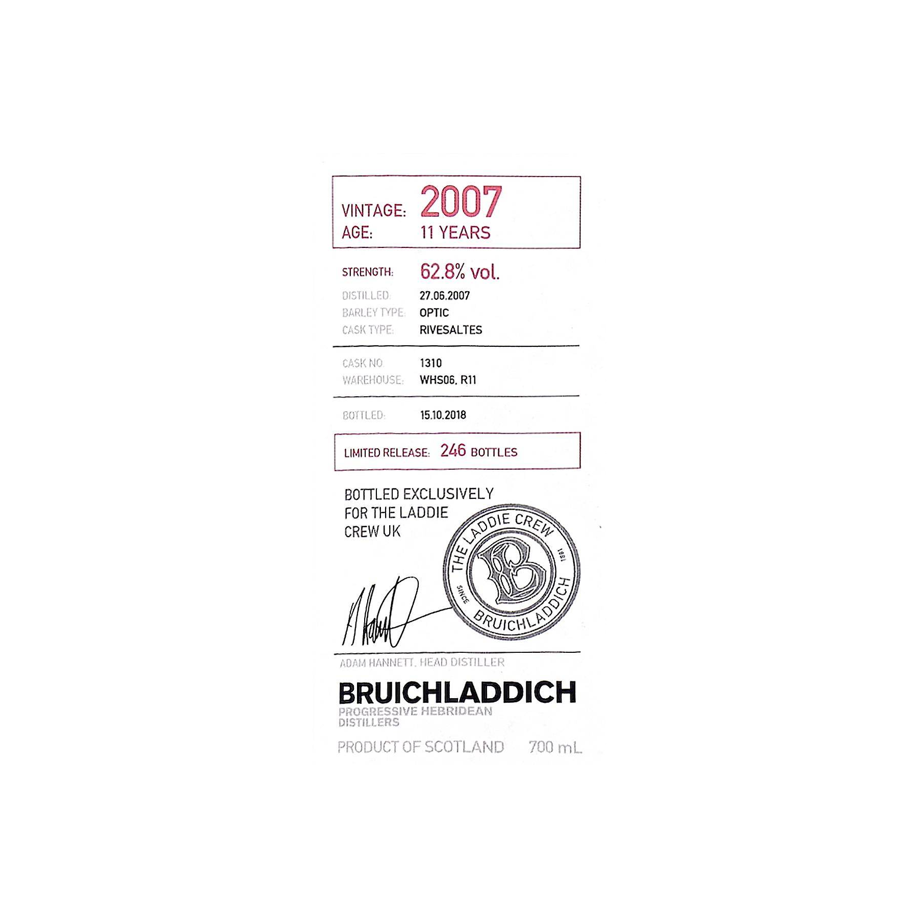 Bruichladdich 2007 11 Years Single Malt Whisky 3