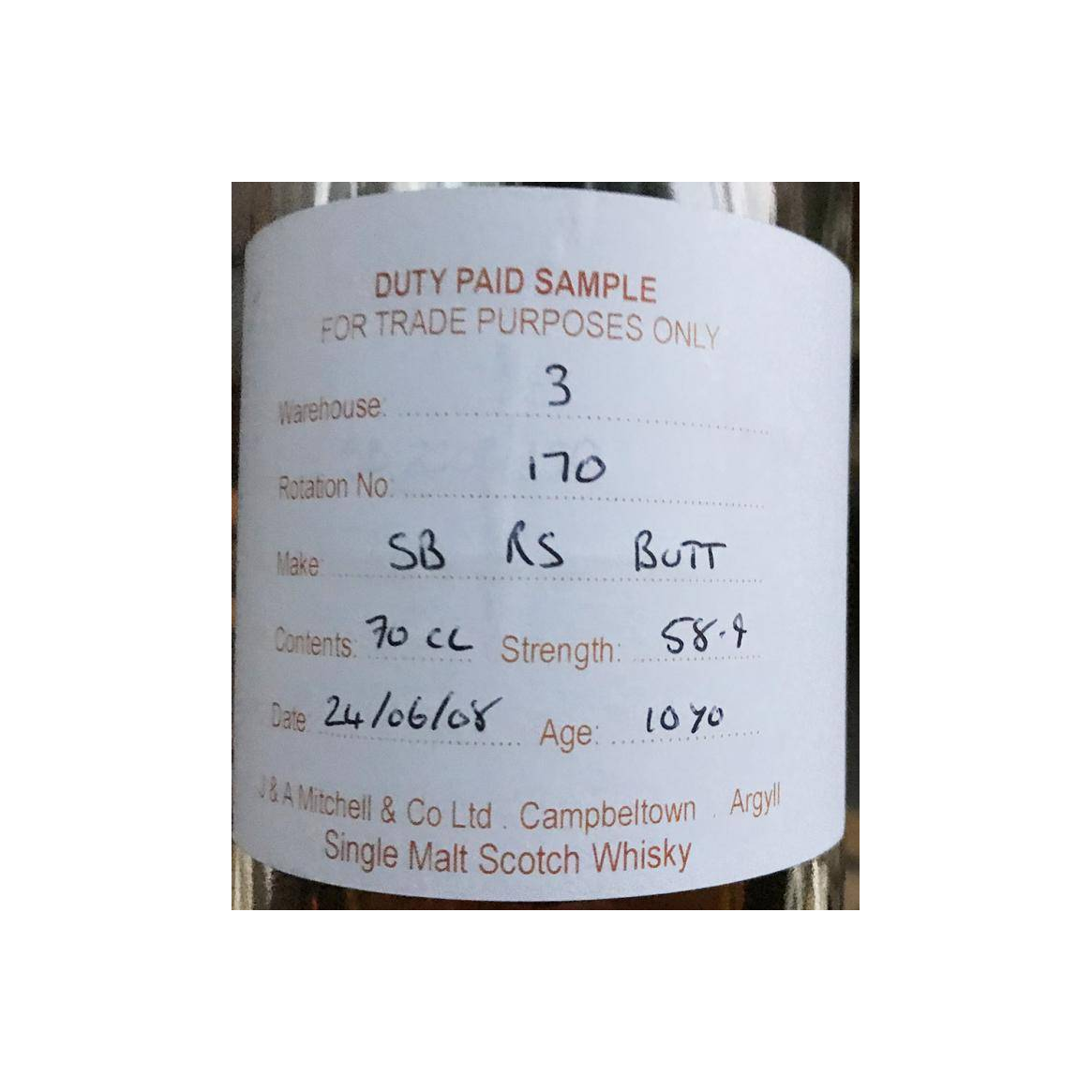 Springbank Duty Paid Sample - For Trade Purposes Only 2008 10 Years Single Malt Whisky