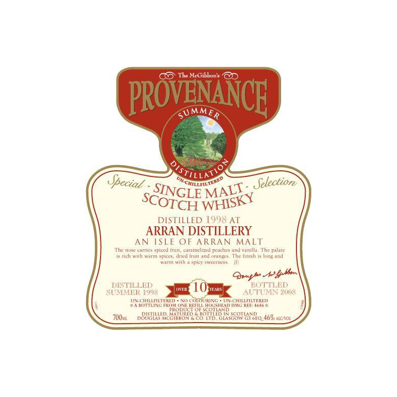Arran McGibbon's Provenance 1998 10 Years Single Malt Whisky