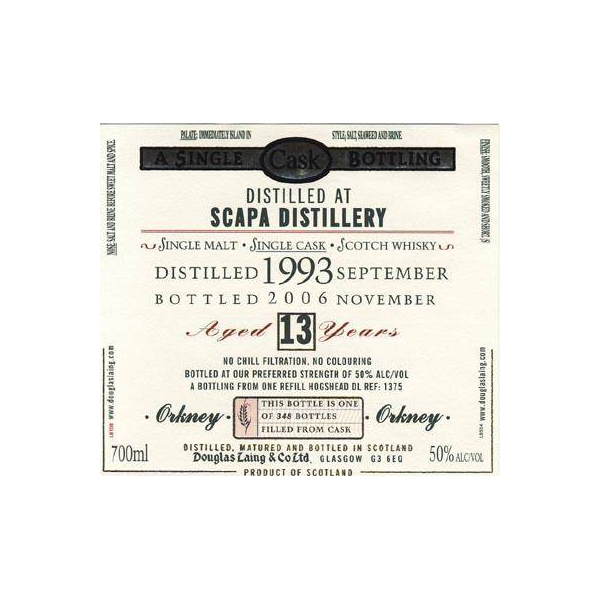 Scapa Old Malt Cask 1993 13 Years Single Malt Whisky