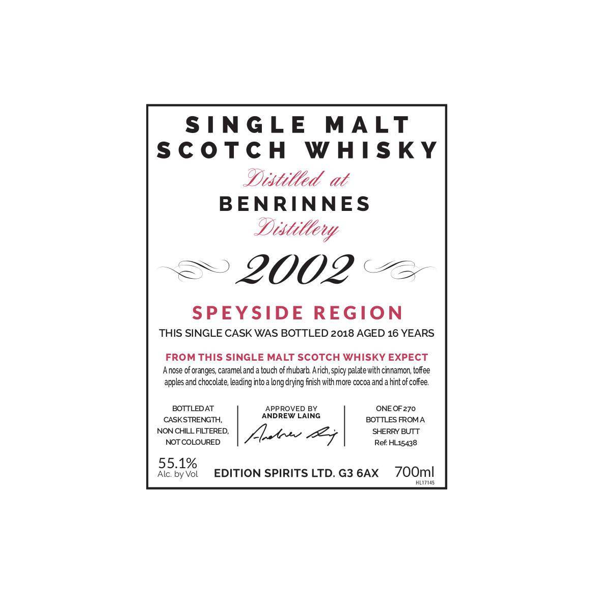 Benrinnes The First Editions 2002 16 Years Single Malt Whisky 3