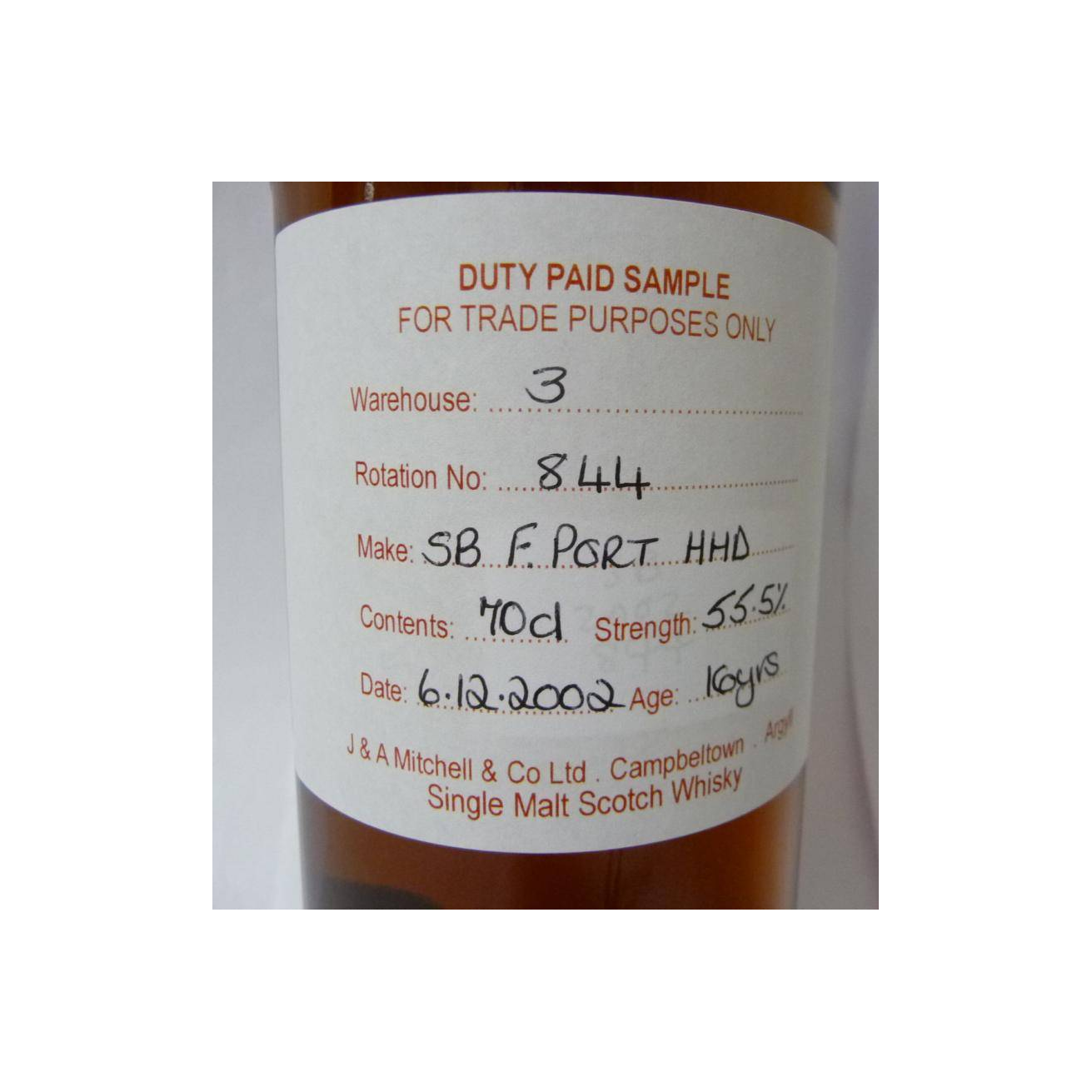 Springbank Duty Paid Sample - For Trade Purposes Only 2002 16 Years Single Malt Whisky 2