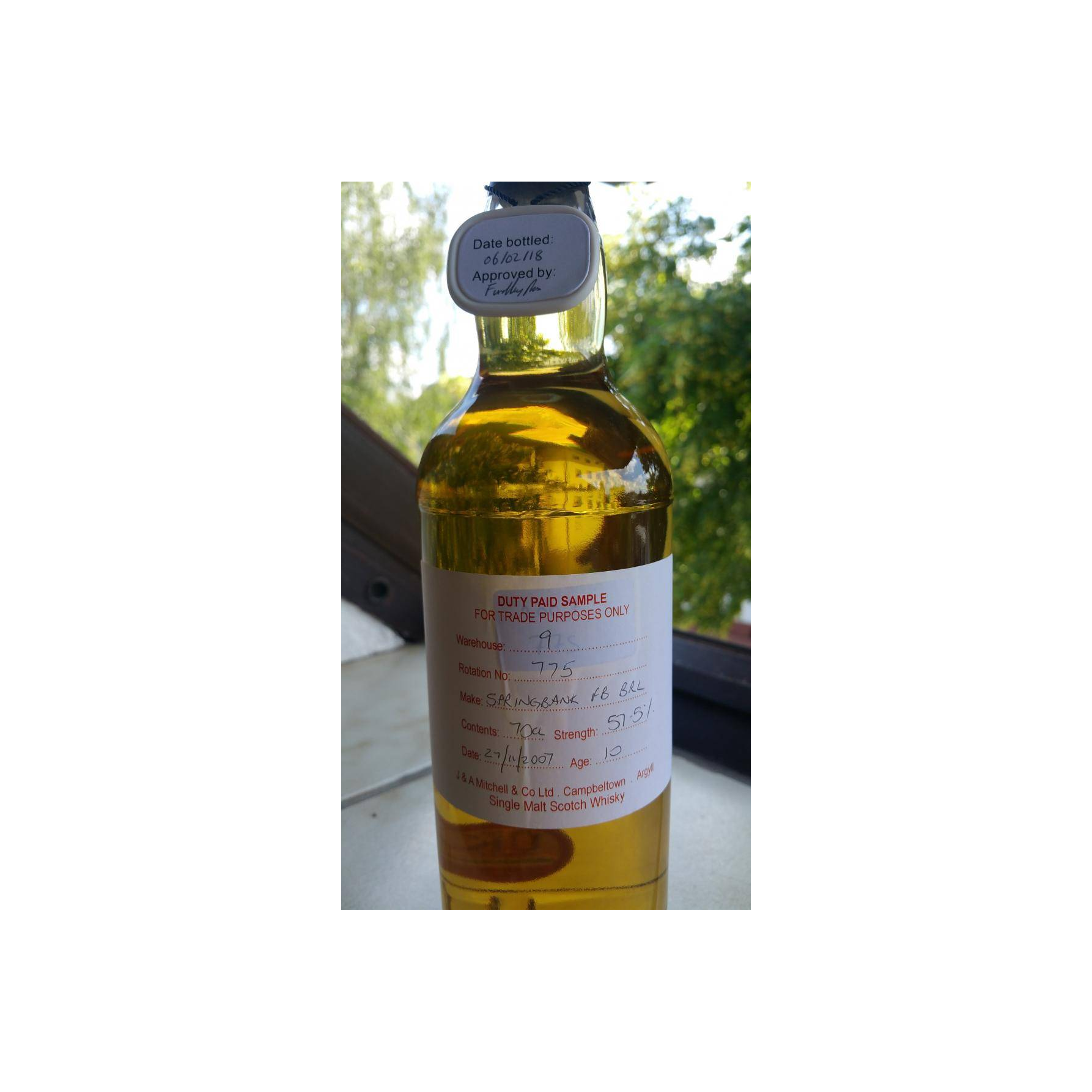 Springbank Duty Paid Sample - For Trade Purposes Only 2007 10 Years Single Malt Whisky