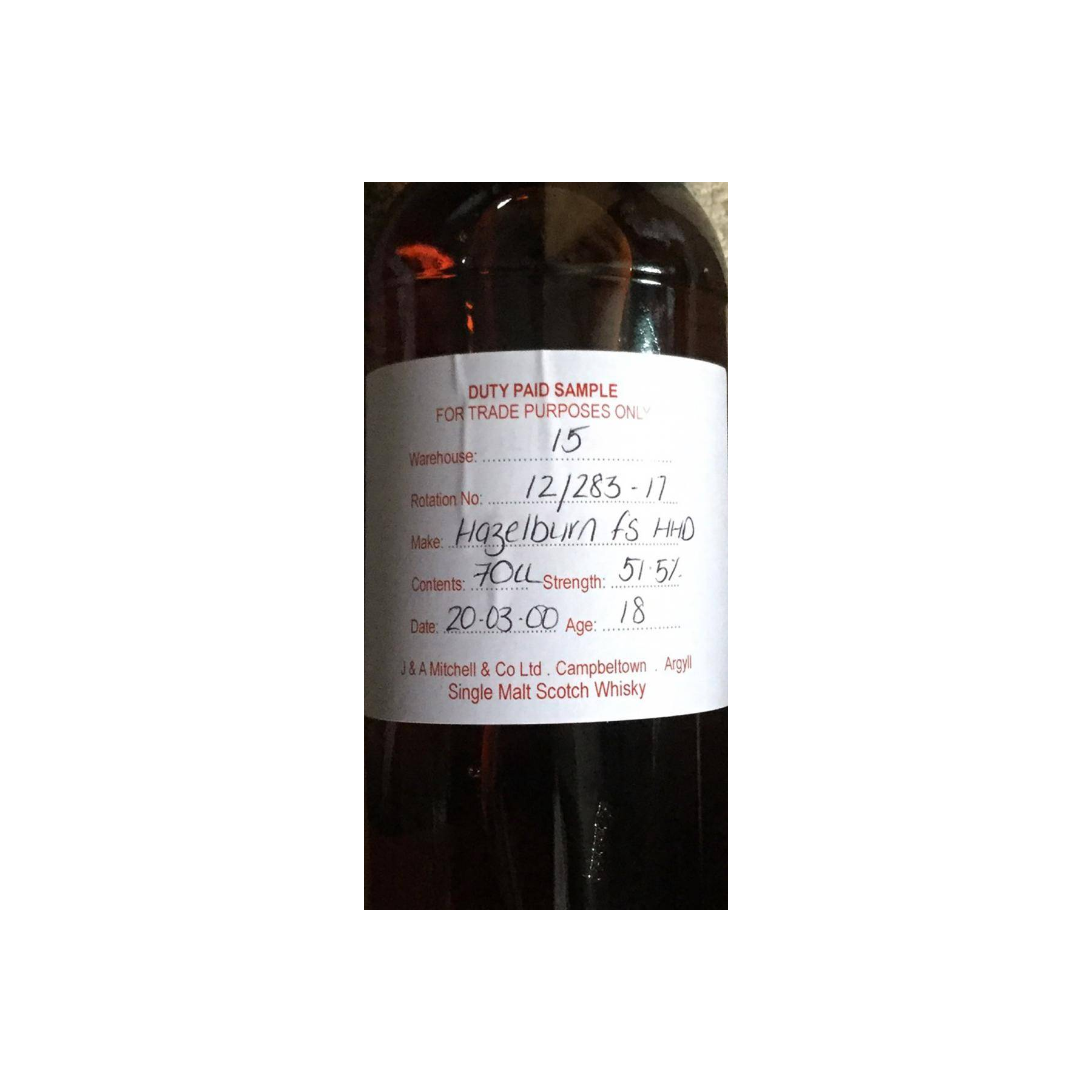 Hazelburn Duty Paid Sample - For Trade Purposes Only 2000 18 Years Single Malt Whisky 3