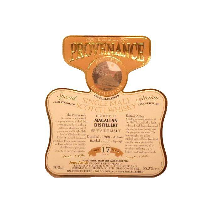 The Macallan McGibbon's Provenance 1986 17 Years Single Malt Whisky