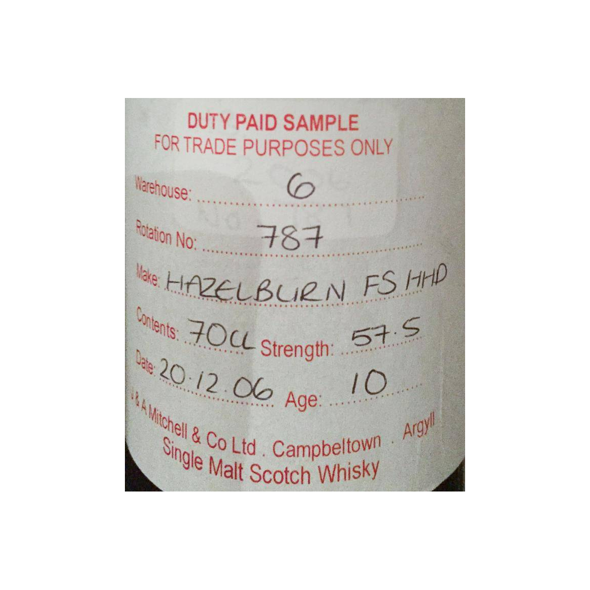 Hazelburn Duty Paid Sample - For Trade Purposes Only 2006 10 Years Single Malt Whisky