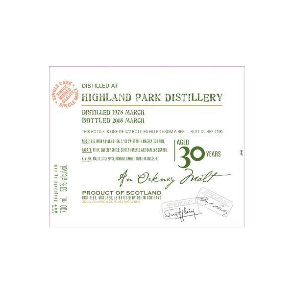 Highland Park Old Malt Cask 1978 30 Years Single Malt Whisky