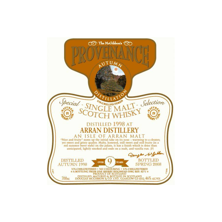 Arran McGibbon's Provenance 1998 9 Years Single Malt Whisky