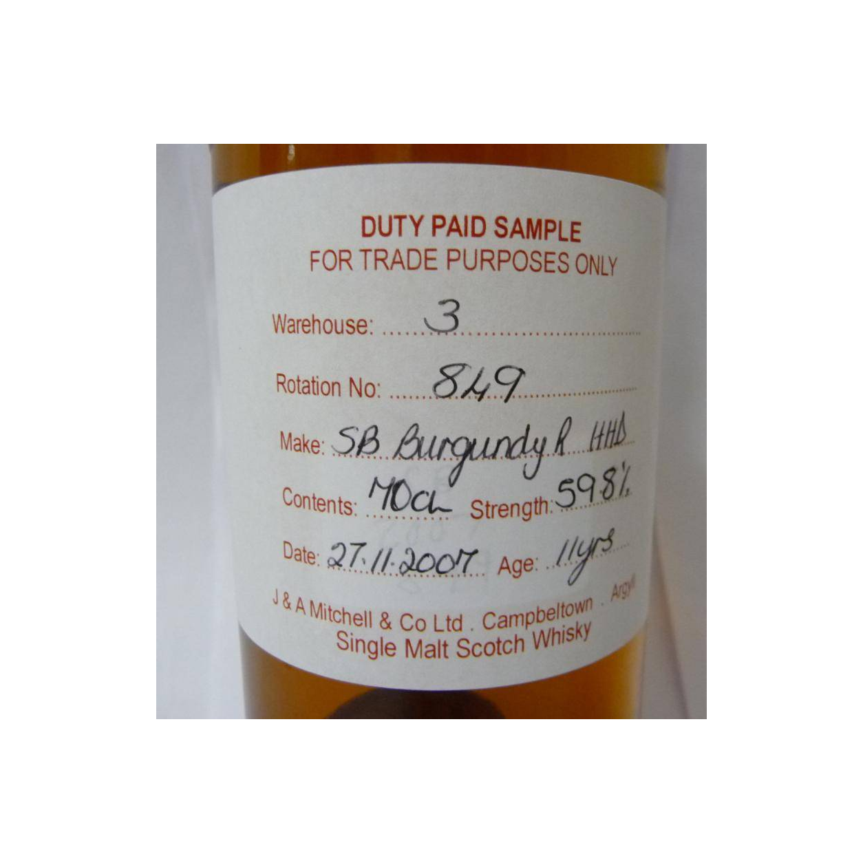 Springbank Duty Paid Sample - For Trade Purposes Only 2007 11 Years Single Malt Whisky 2
