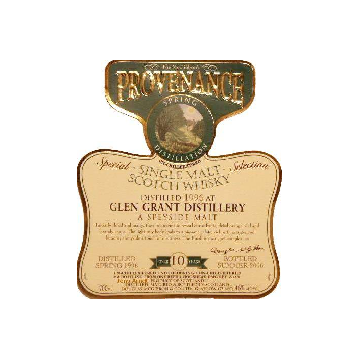 Glen Grant McGibbon's Provenance 1996 10 Years Single Malt Whisky