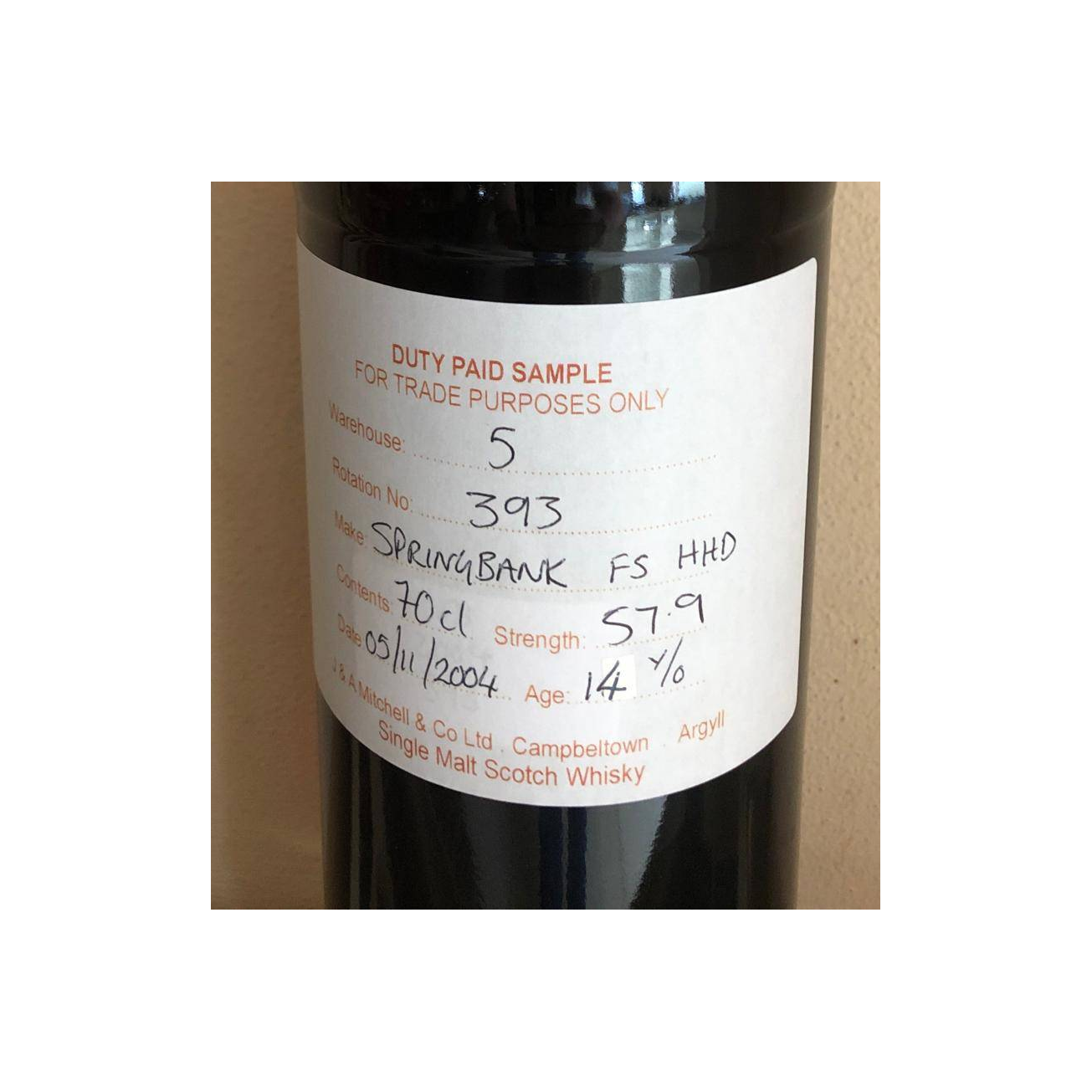 Springbank Duty Paid Sample - For Trade Purposes Only 2004 14 Years Single Malt Whisky 2