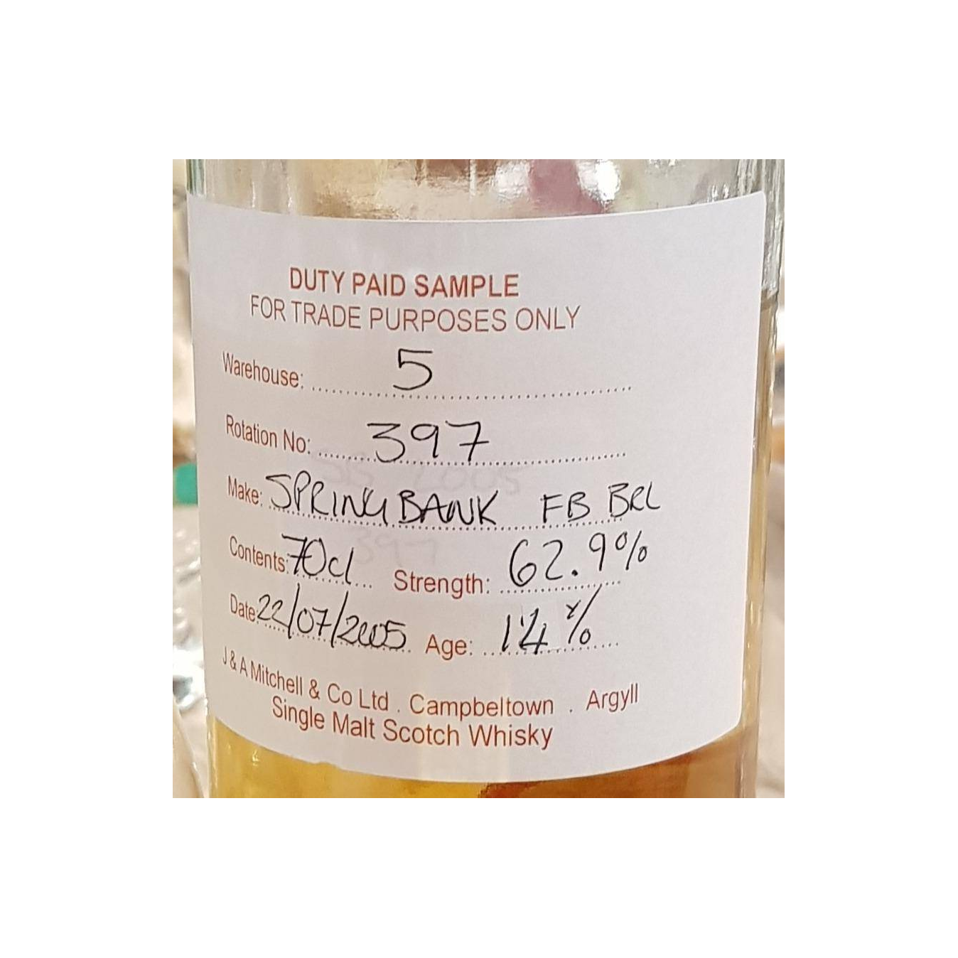 Springbank Duty Paid Sample - For Trade Purposes Only 2005 14 Years Single Malt Whisky