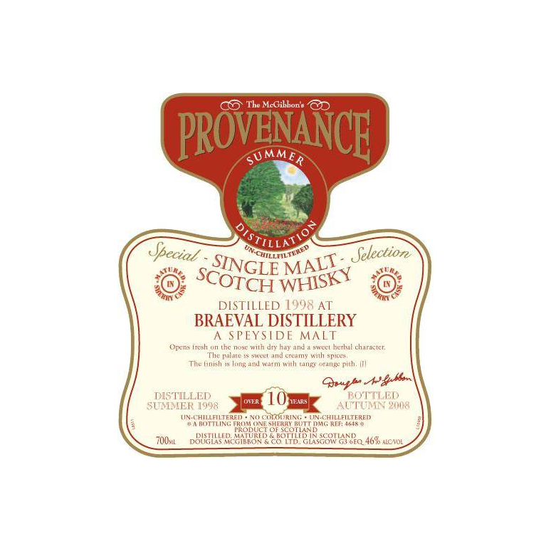 Braeval McGibbon's Provenance 1998 10 Years Single Malt Whisky