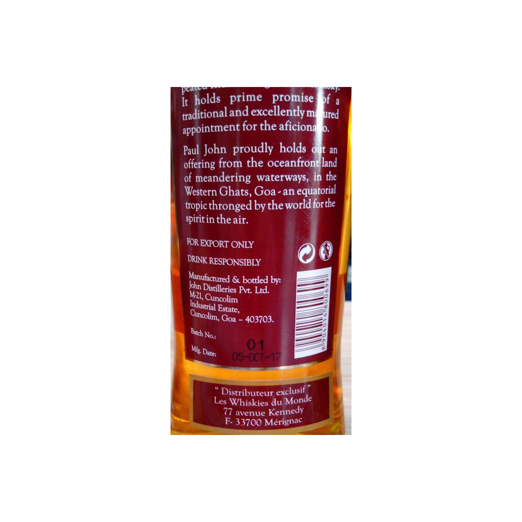 Paul John Single Malt Whisky