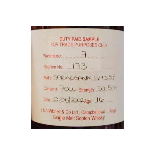 Springbank Duty Paid Sample - For Trade Purposes Only 2002 16 Years Single Malt Whisky 2